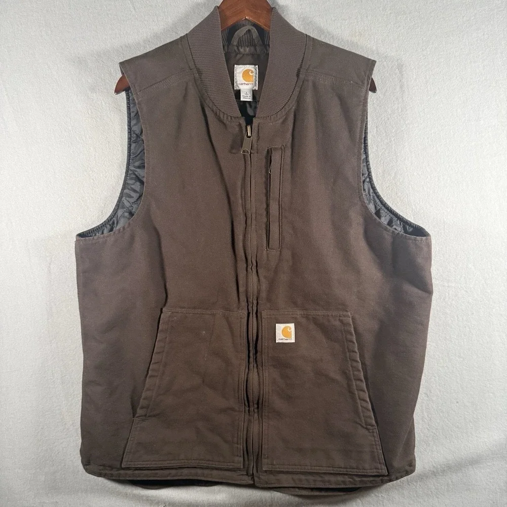 Carhartt Canvas Vest DKB Dark Brown Quilt Lined Mens Large Tall LT‎